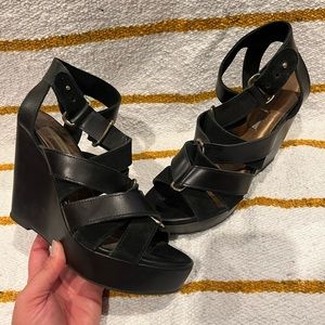 Cynthia Vincent Strappy Black Wedges